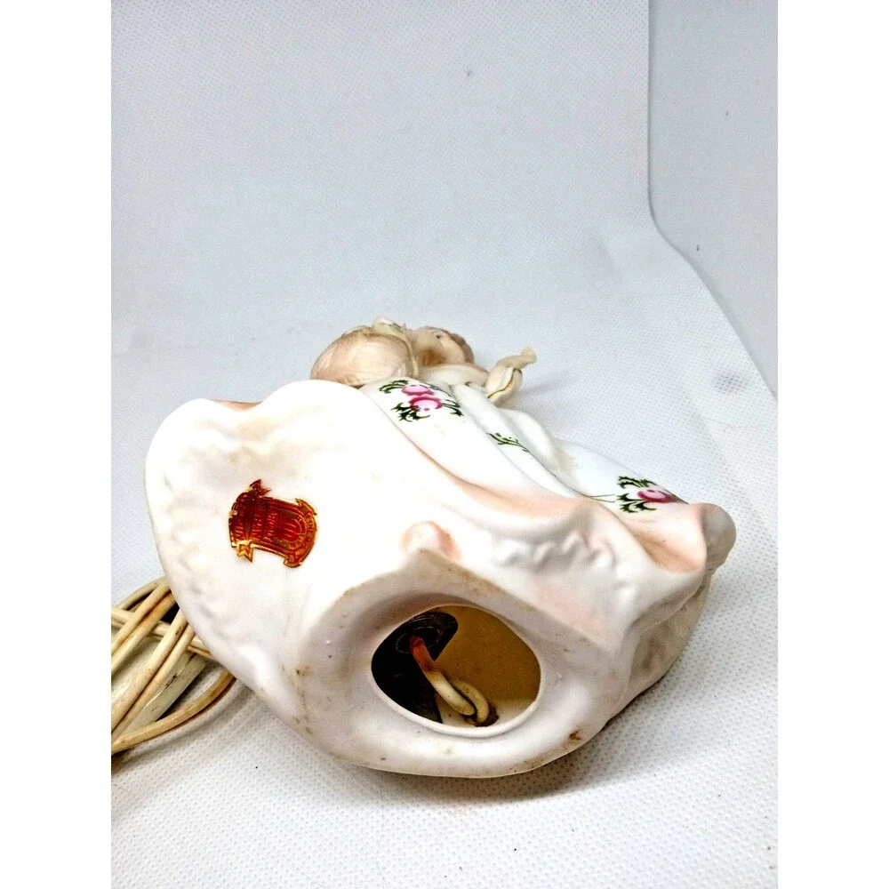 Lenwile Ardalt Porcelain Night Light Southern Victorian Girl with Basket Japan